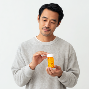 japanese_man_in_his_30s_looking_at_a_pill_bottle_on_his_1a75a369-3cf4-410d-a712-5bfd11eddab5